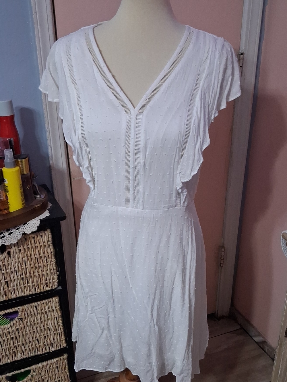 Express White V-Neck Swiss Dot Sundress